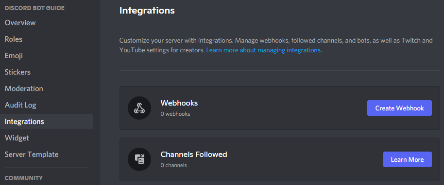 Integrations tab